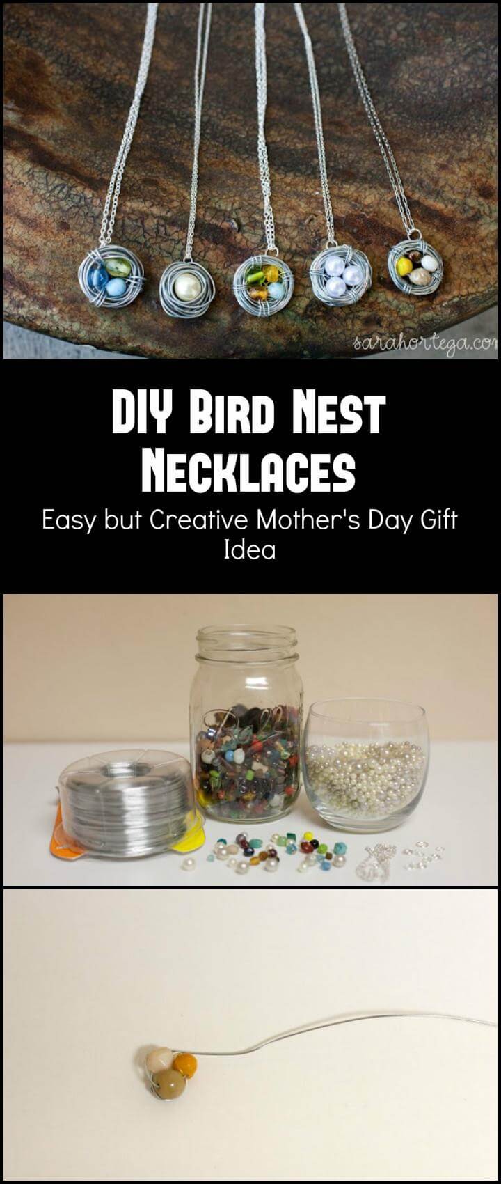 Bricolaje brillante collar nido de pájaro idea de regalo para el día de la madre